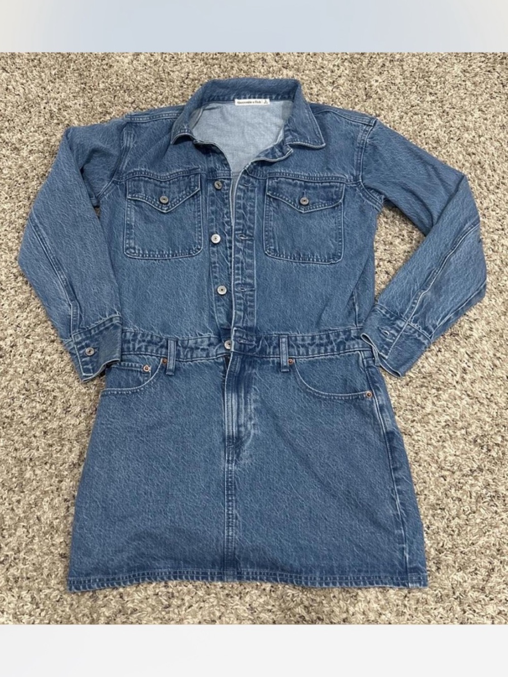 Abercrombie & Fitch Long-Sleeve Utility Denim Mini Dress